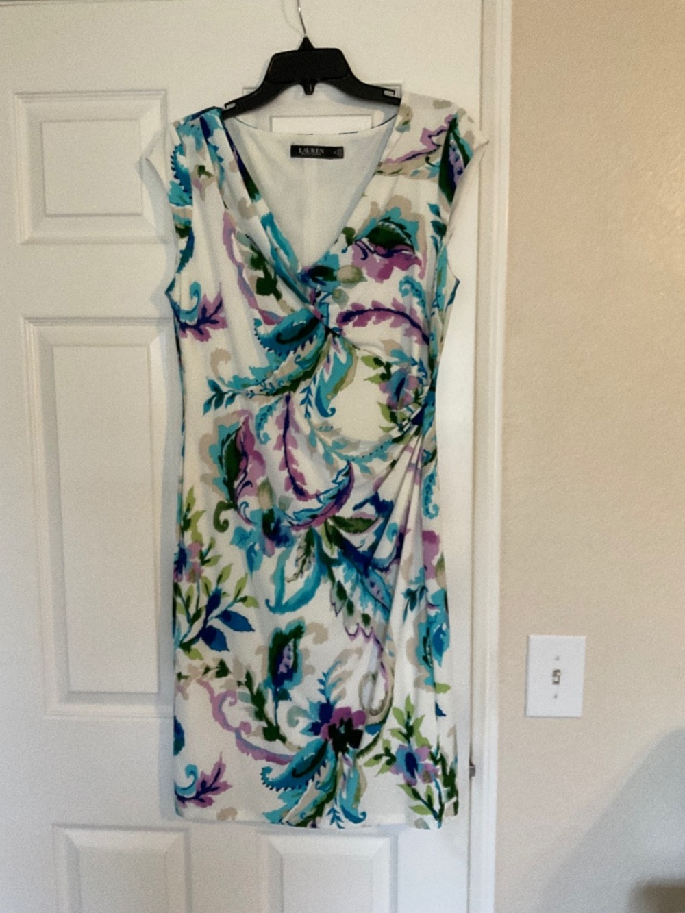 Ralph Lauren dress, size 12, floral cream, lavender and tourquoise.